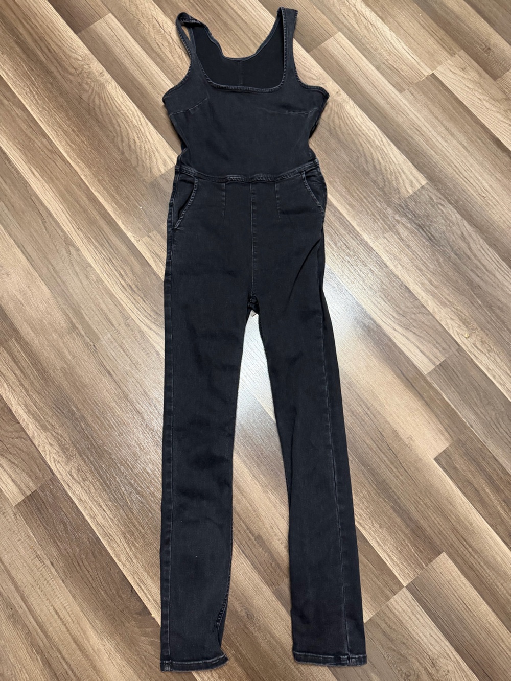 Free People Black Denim Skinny Overalls Jumpsuit Size 0